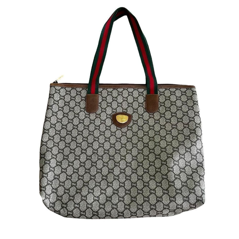 GUCCI Plus Web Sherry Line GG Plus Shoulder Tote Bag PVC Leather
